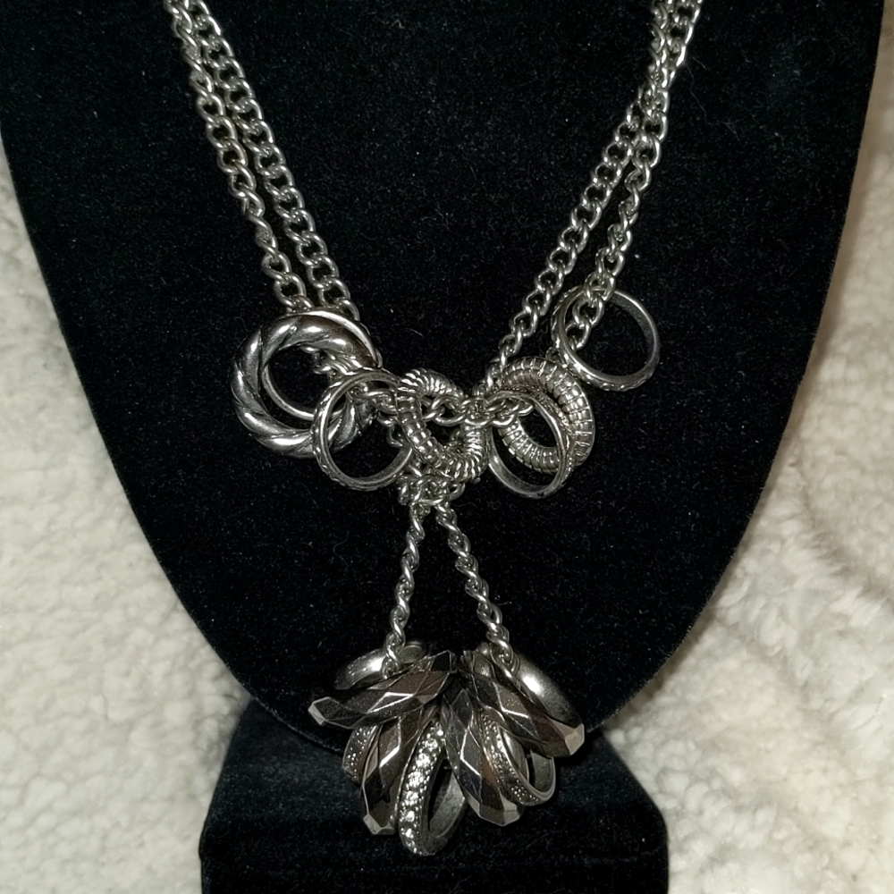 ❤️ Silver Double Chain Multi Rings Necklace